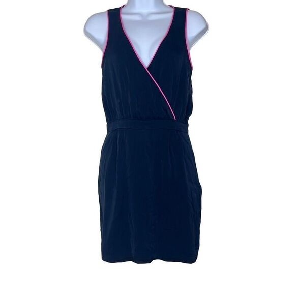 Mara Hoffman Navy Blue Pink Trim Mini Dress Silk Blend Sleeveless Side Zip - Picture 1 of 13